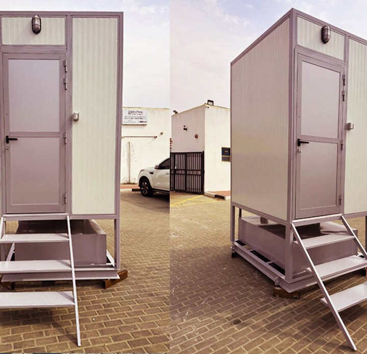 two different side of prefabricated portable toilet
