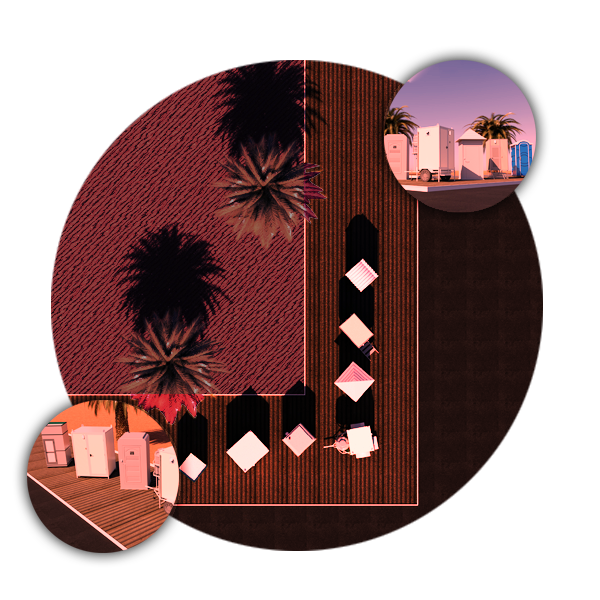 top and side view of group of portable sanitation units