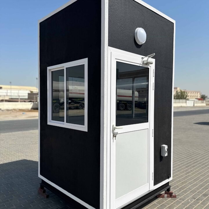 Black and white portable security cabins uae